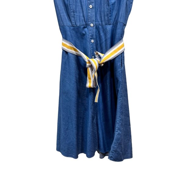 Anthropologie Boden Dress Blue Short Sleeve Spread Collar A-Line Size 8L - Picture 4 of 11